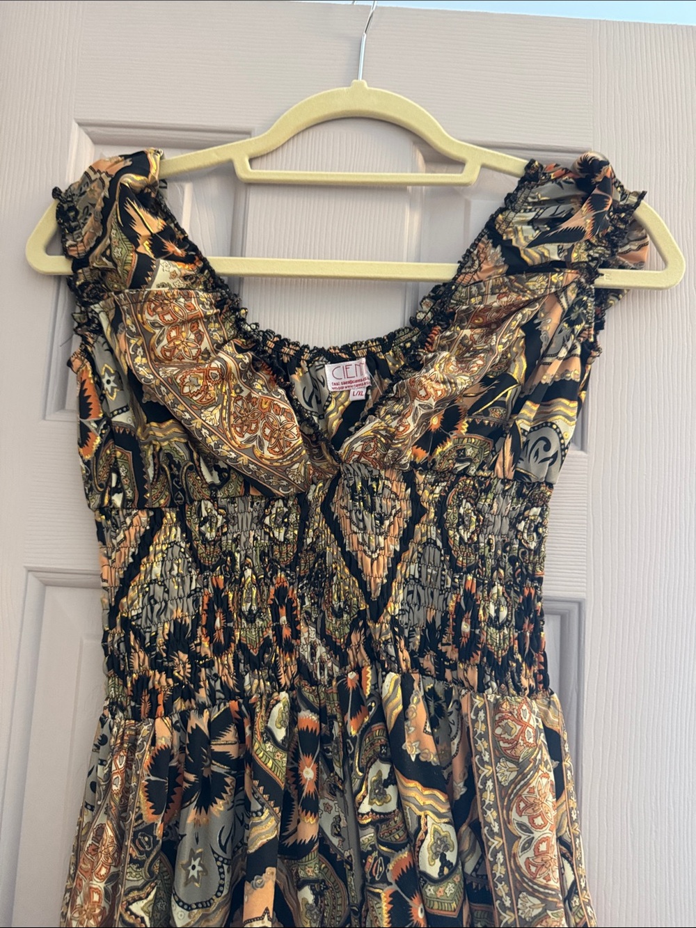Printed V-Neck Wide Leg Jumpsuit in Brown and Black - Picture 2 of 6